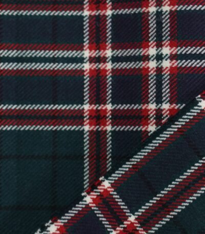 100% Campbell Tartan Stoff aus Baumwolle mit blauen, grünen und roten Streifen, exportiert aus Multan, Pakistan.